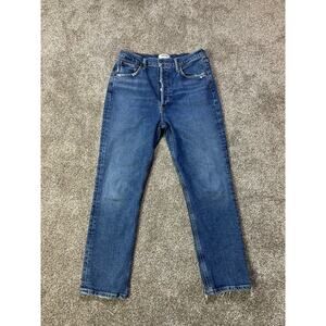 Agolde Jeans Womens 28 Riley Crop Blue Denim Button Fly Distressed Designer